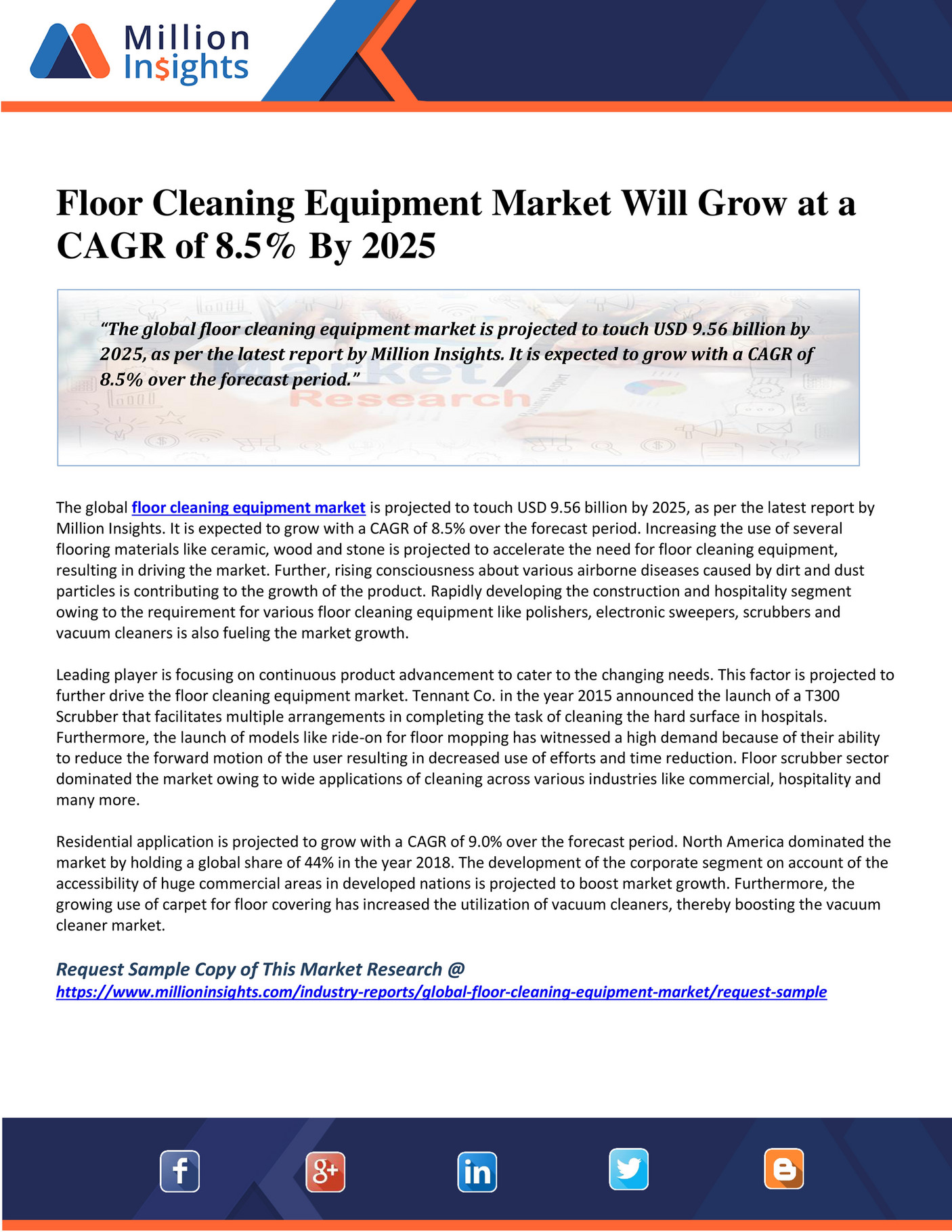 Million Insights Floor Cleaning Equipment Market Will Grow at a CAGR