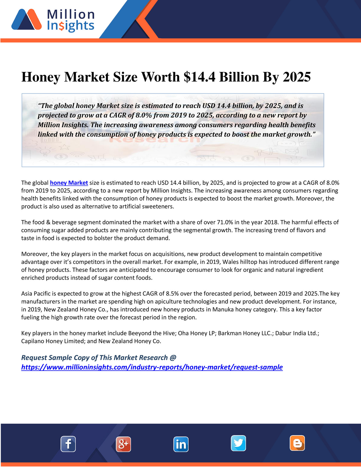 Million Insights Honey Market Size Worth 14.4 Billion By 2025 Page