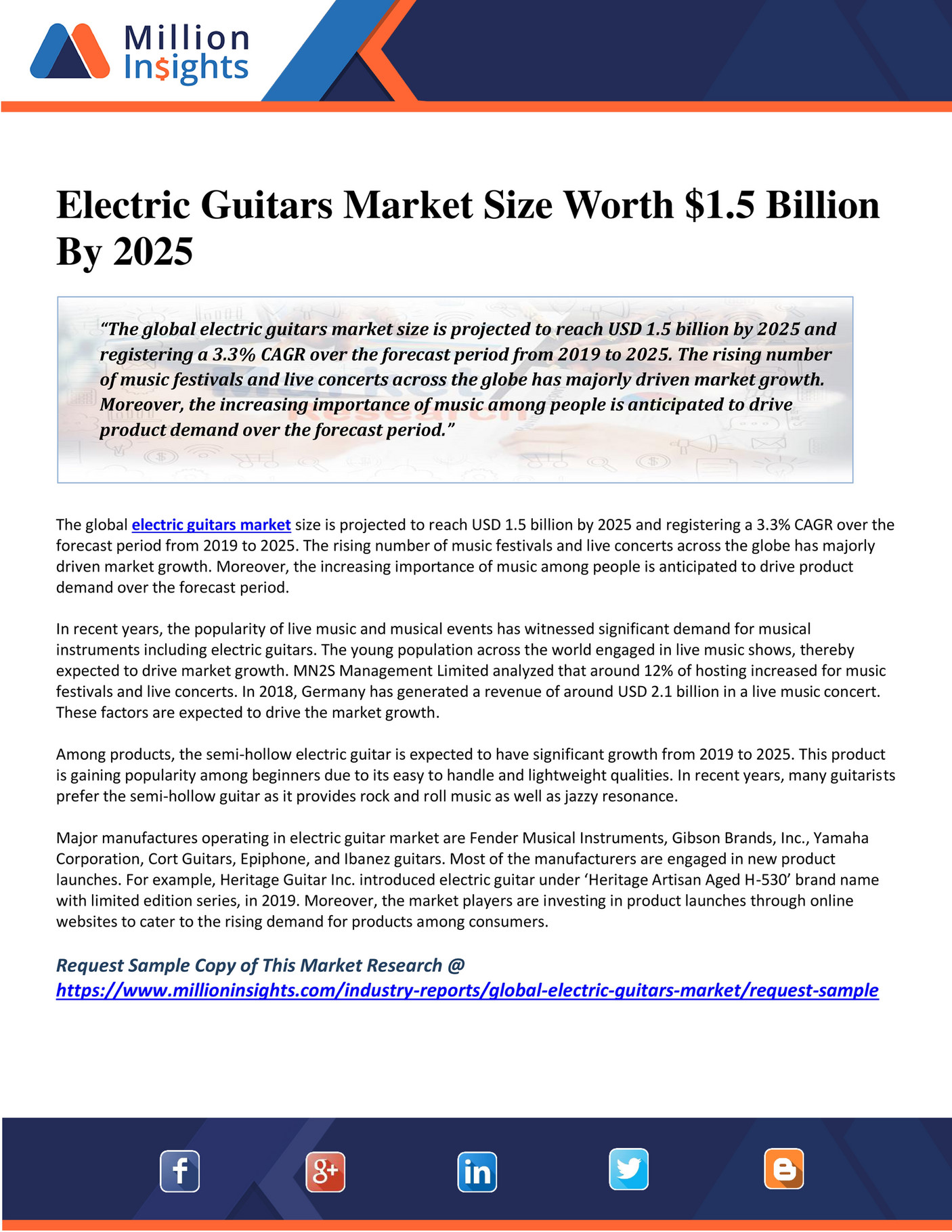 Million Insights - Electric Guitars Market Size Worth $1.5 Billion By