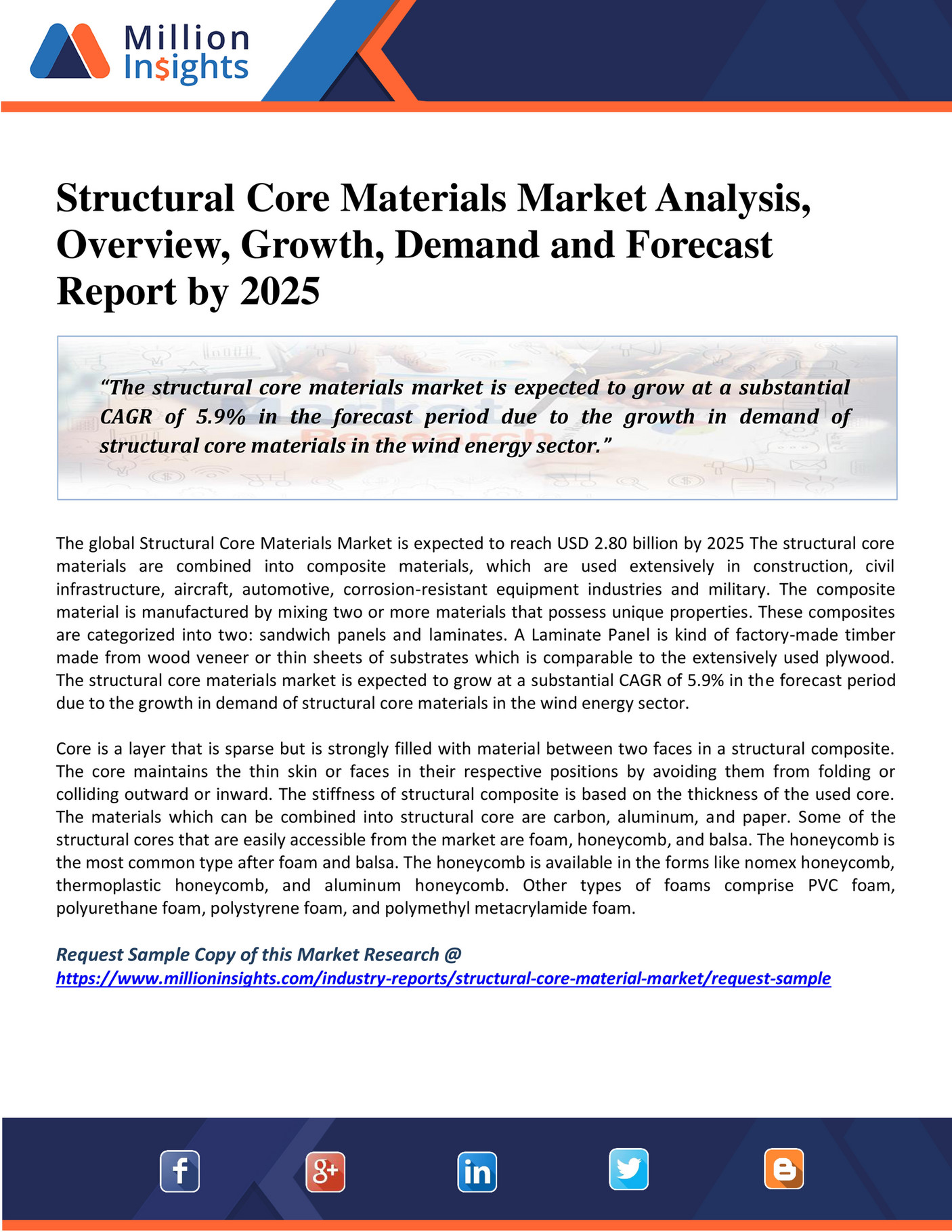 Million Insights - Structural Core Materials Market Exclusive Profitable Comprehensive Report By 