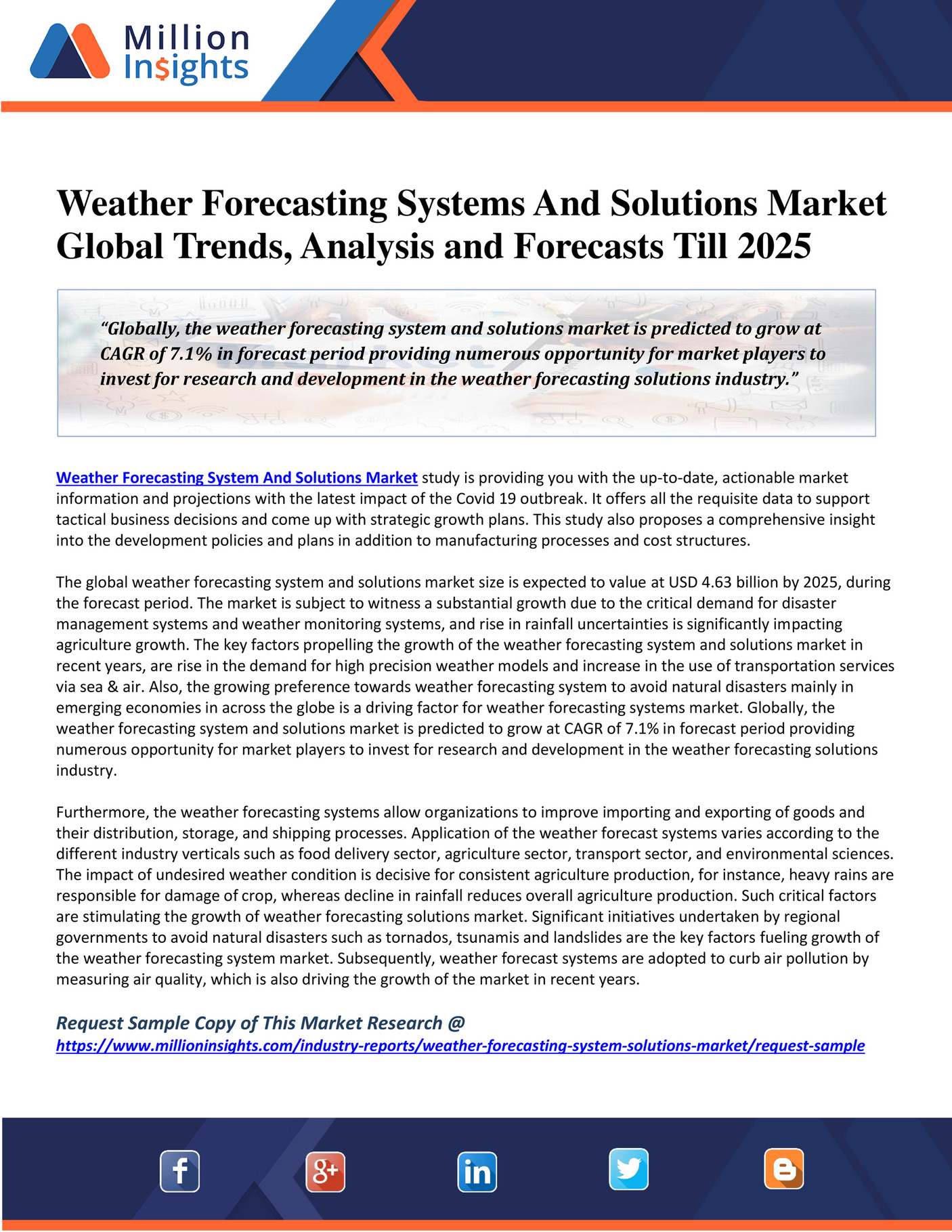 Million Insights Weather Forecasting Systems And Solutions Market