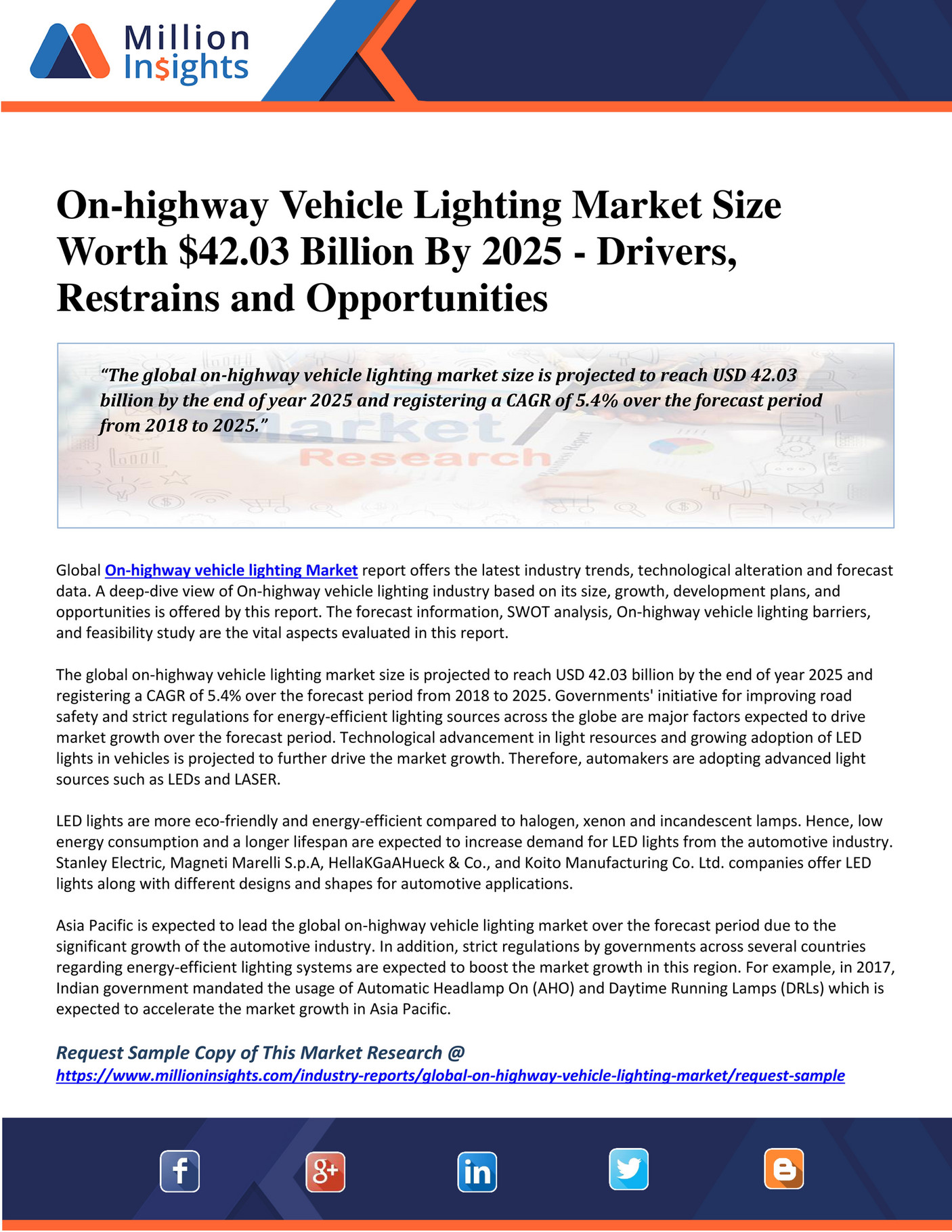 Million Insights Onhighway Vehicle Lighting Market Size Worth 42.03