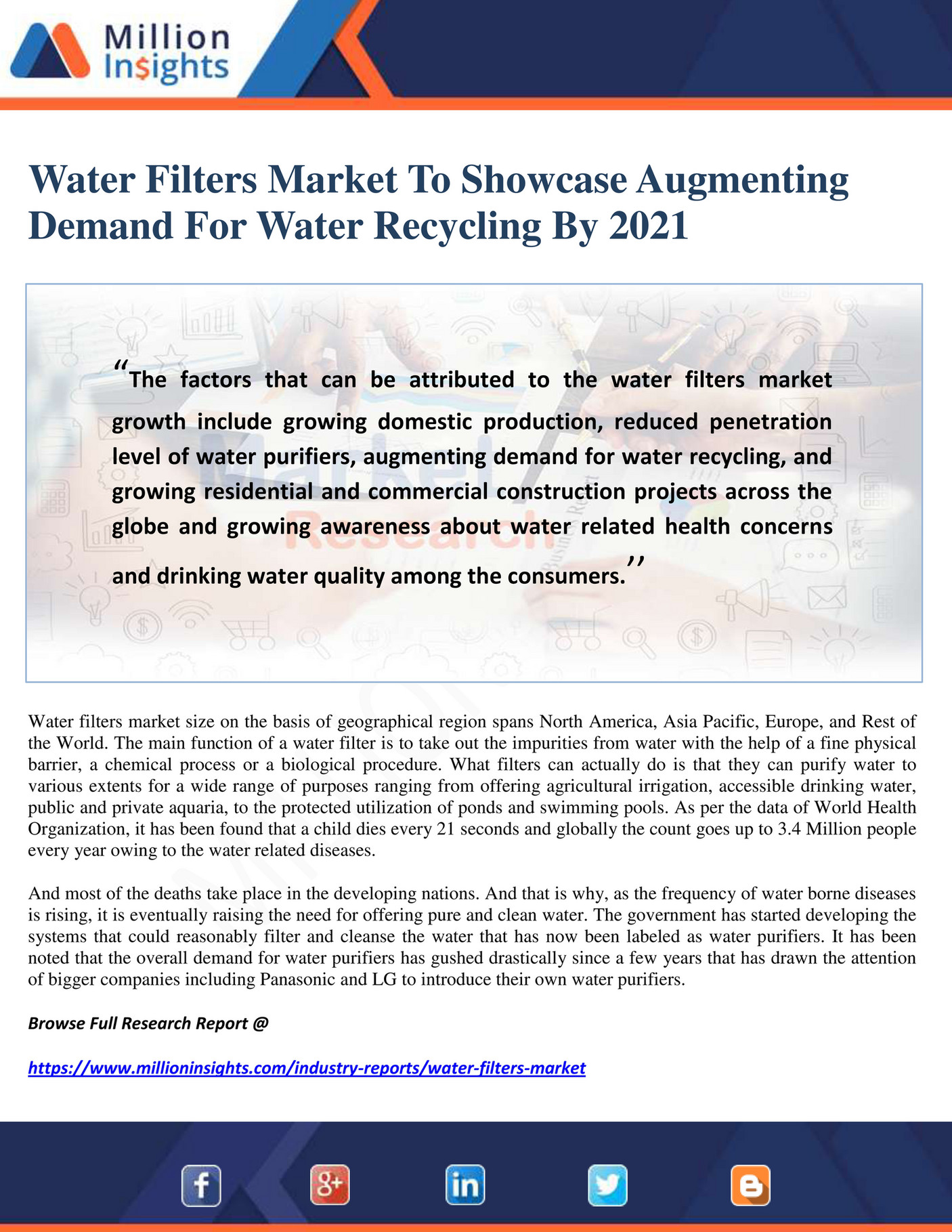Million Insights Water Filters Market To Showcase Augmenting Demand