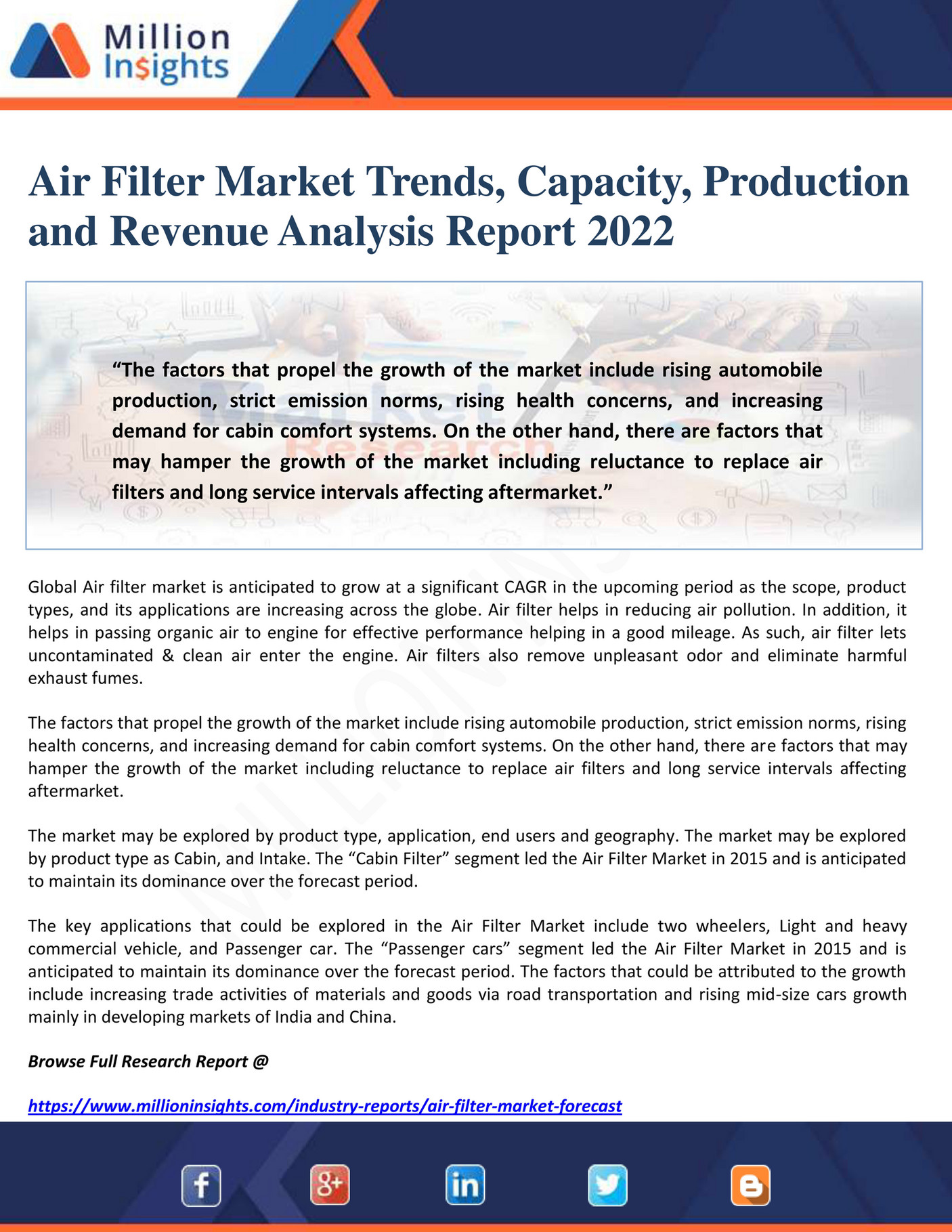 Million Insights Air Filter Market Trends, Capacity, Production and