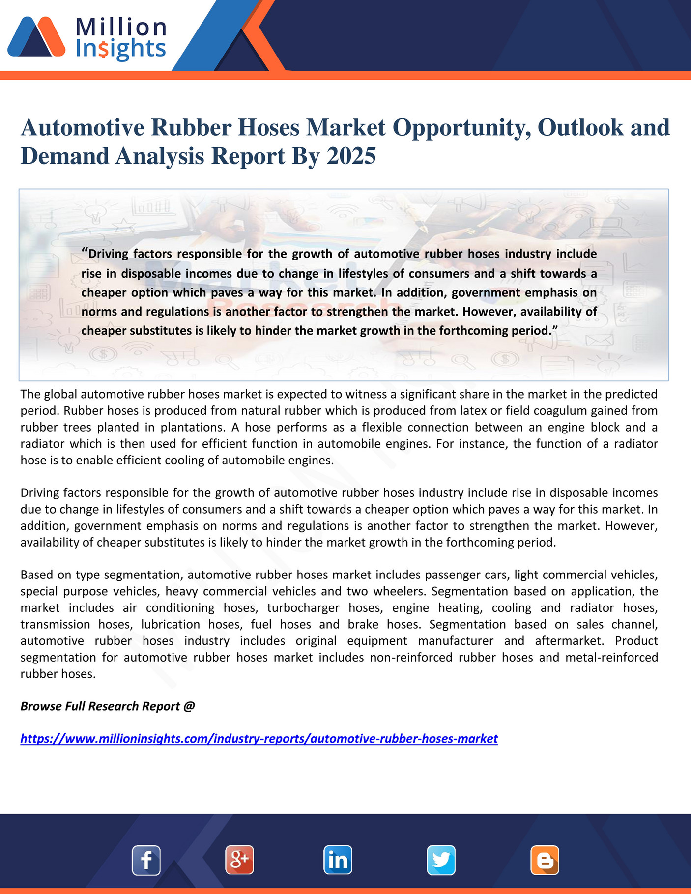 Million Insights Automotive Rubber Hoses Market Opportunity, Outlook