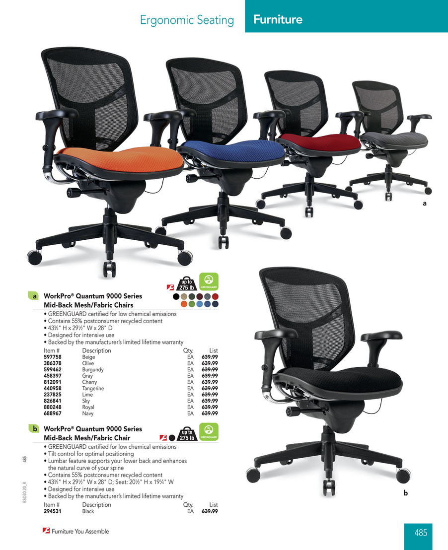  Workpro™ - Chair - 12000 Mesh Mid-Back Chair - Fabric