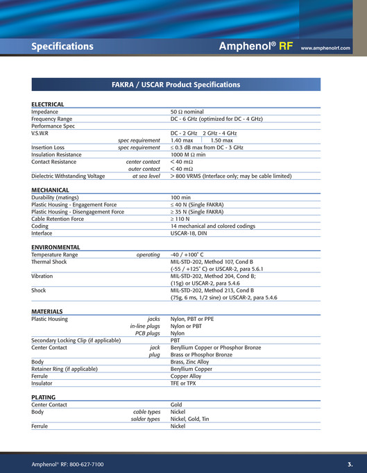 Amphenol RF Amphenol RF 2007 FAKRA Catalog Page 45 Created with