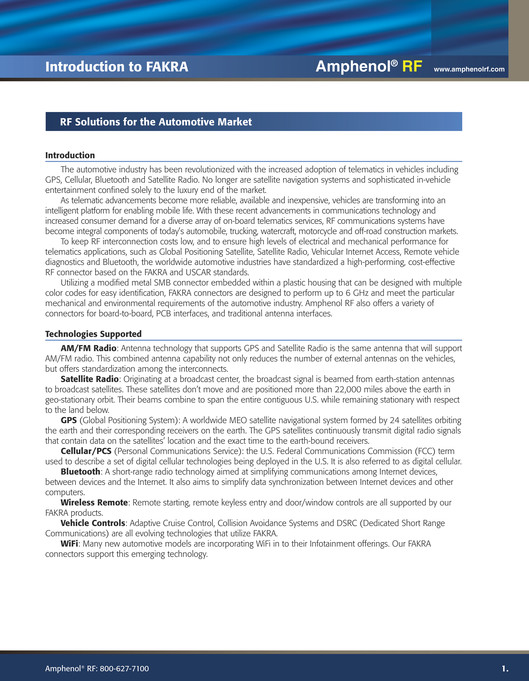 Amphenol RF Amphenol RF 2007 FAKRA Catalog Page 23 Created with