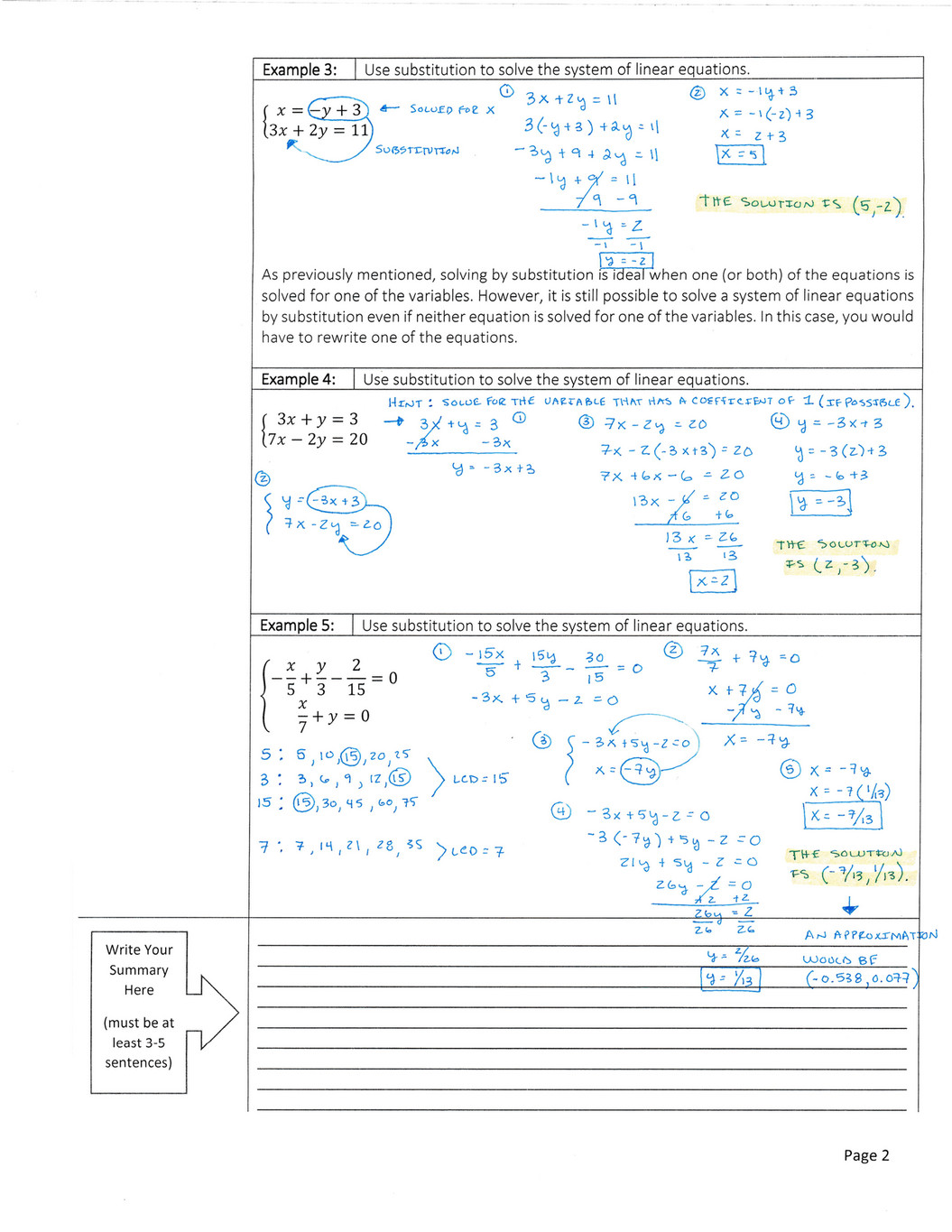 My Publications Standard 6 Topic 2 Solving Systems Of Linear Equations By Substitution Completed Notes Page 1 Created With Publitas Com