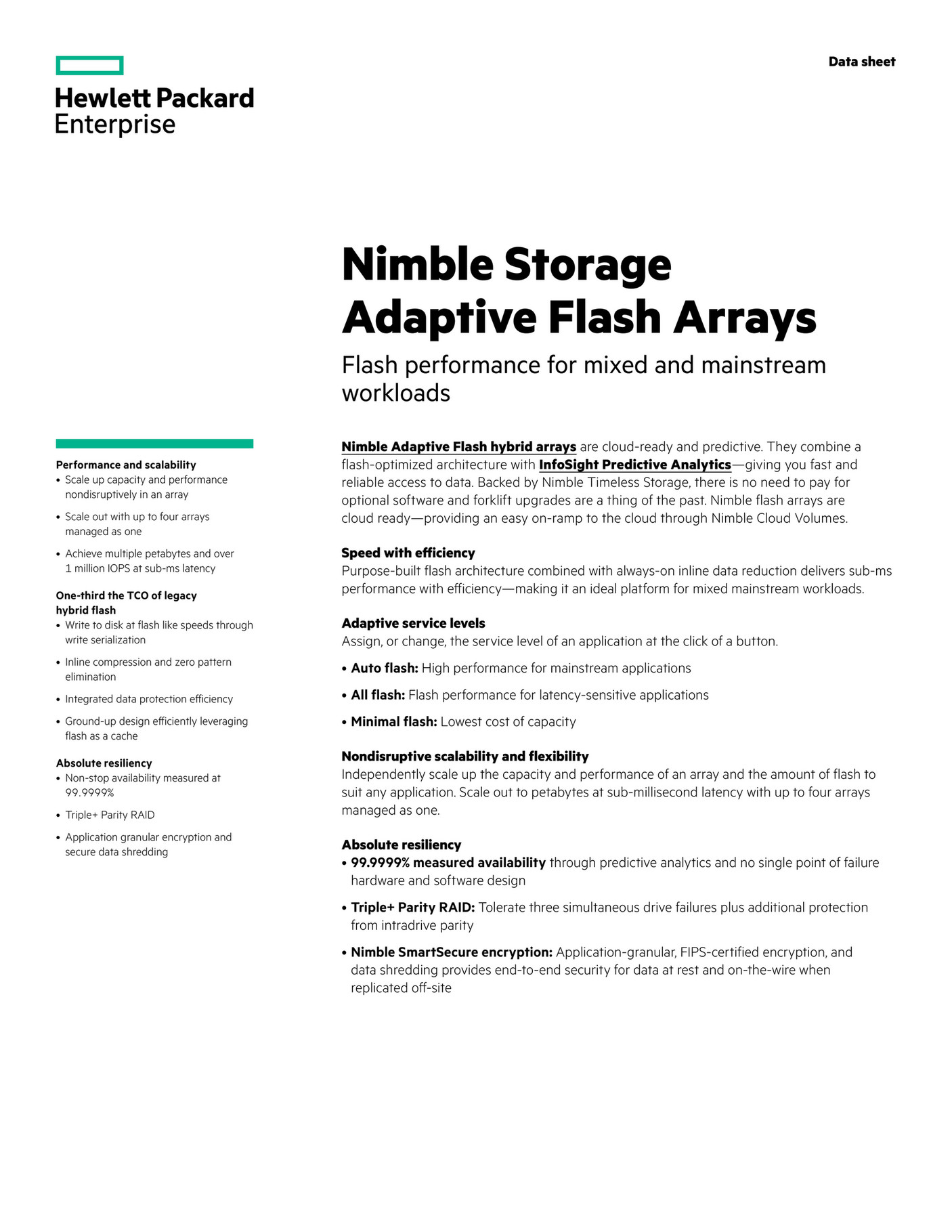 DATA SHEET NIMBLE STORAGE ADAPTIVE FLASH ARRAYS intelligence overview