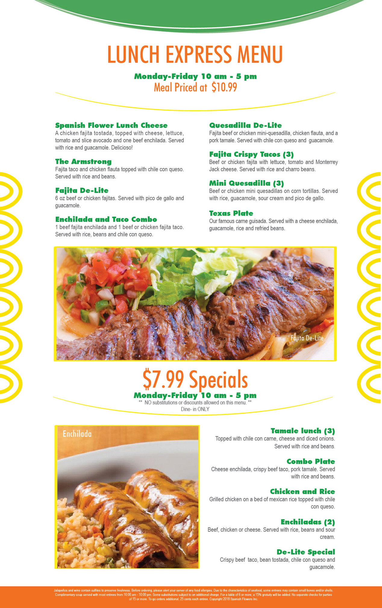 FIRST CLASS MAGAZINE USA Spanish Flowers Restaurant Lunch Menu 2018