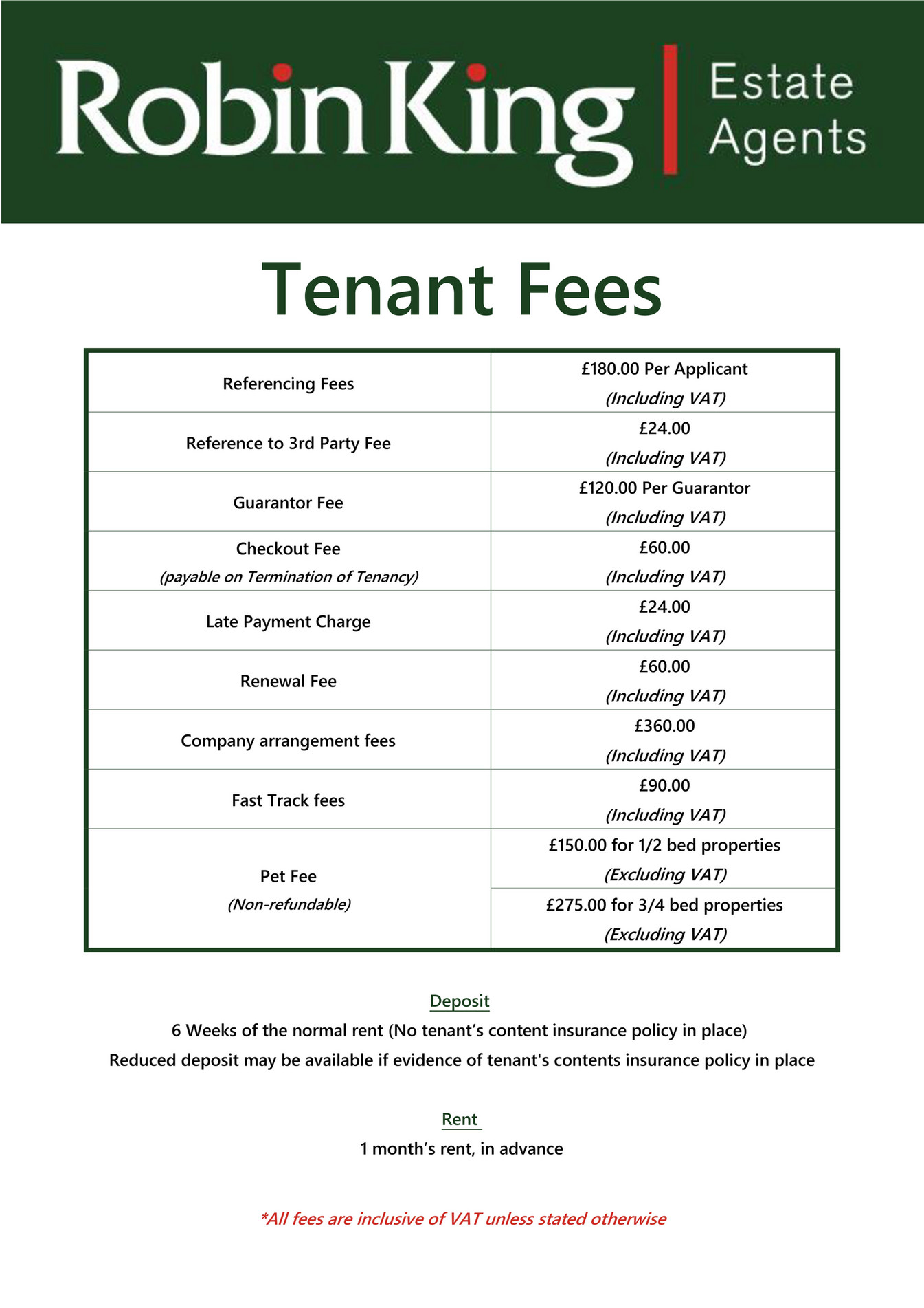 Robin King Estate Agents Tenant Fees Page 1 Created with