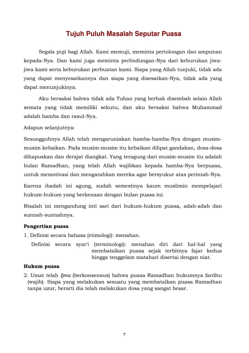 My Publications Seventy Issues Regarding Fasting In Indonesian Page 1 Created With Publitas Com
