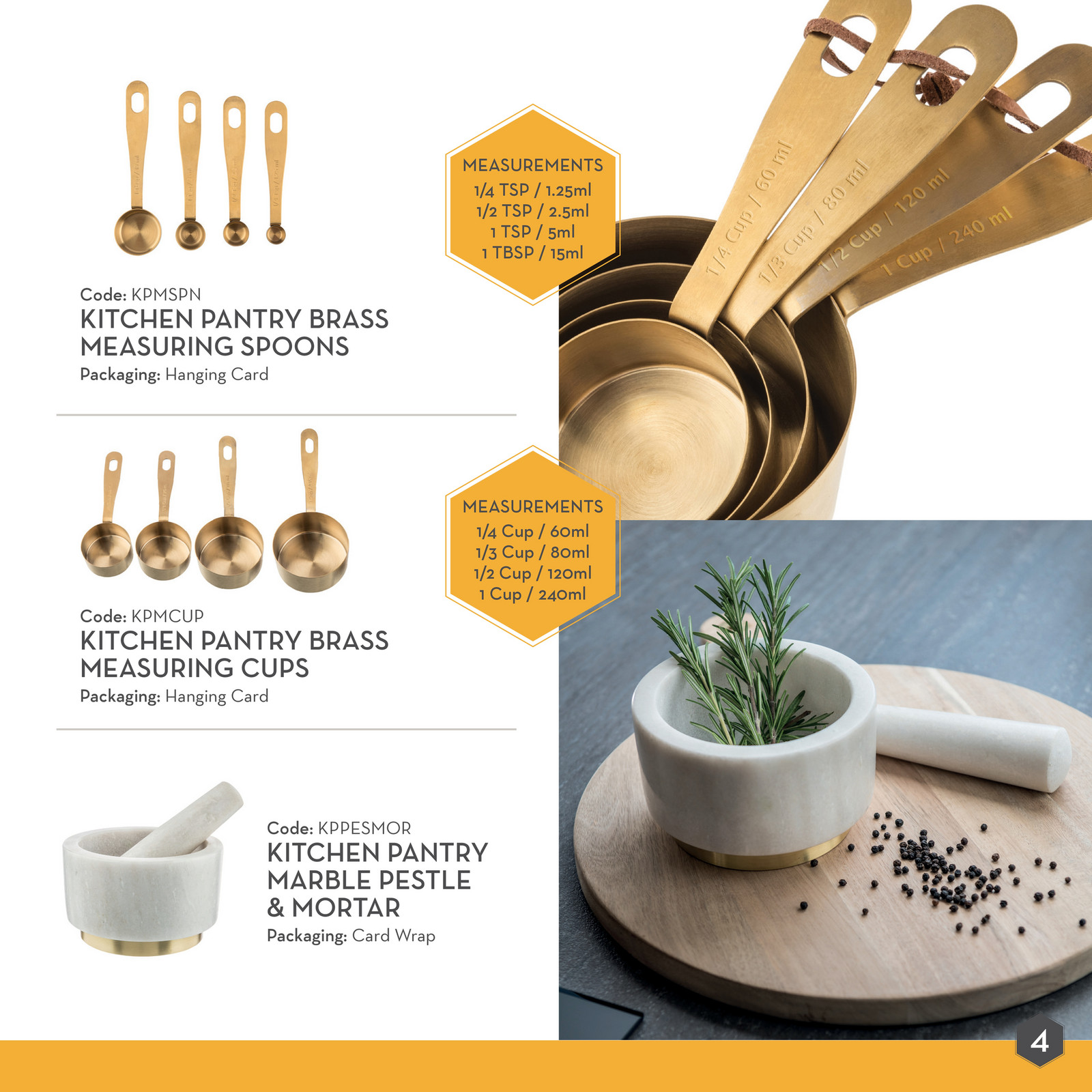 Kitchen Pantry Brass Measuring Cups