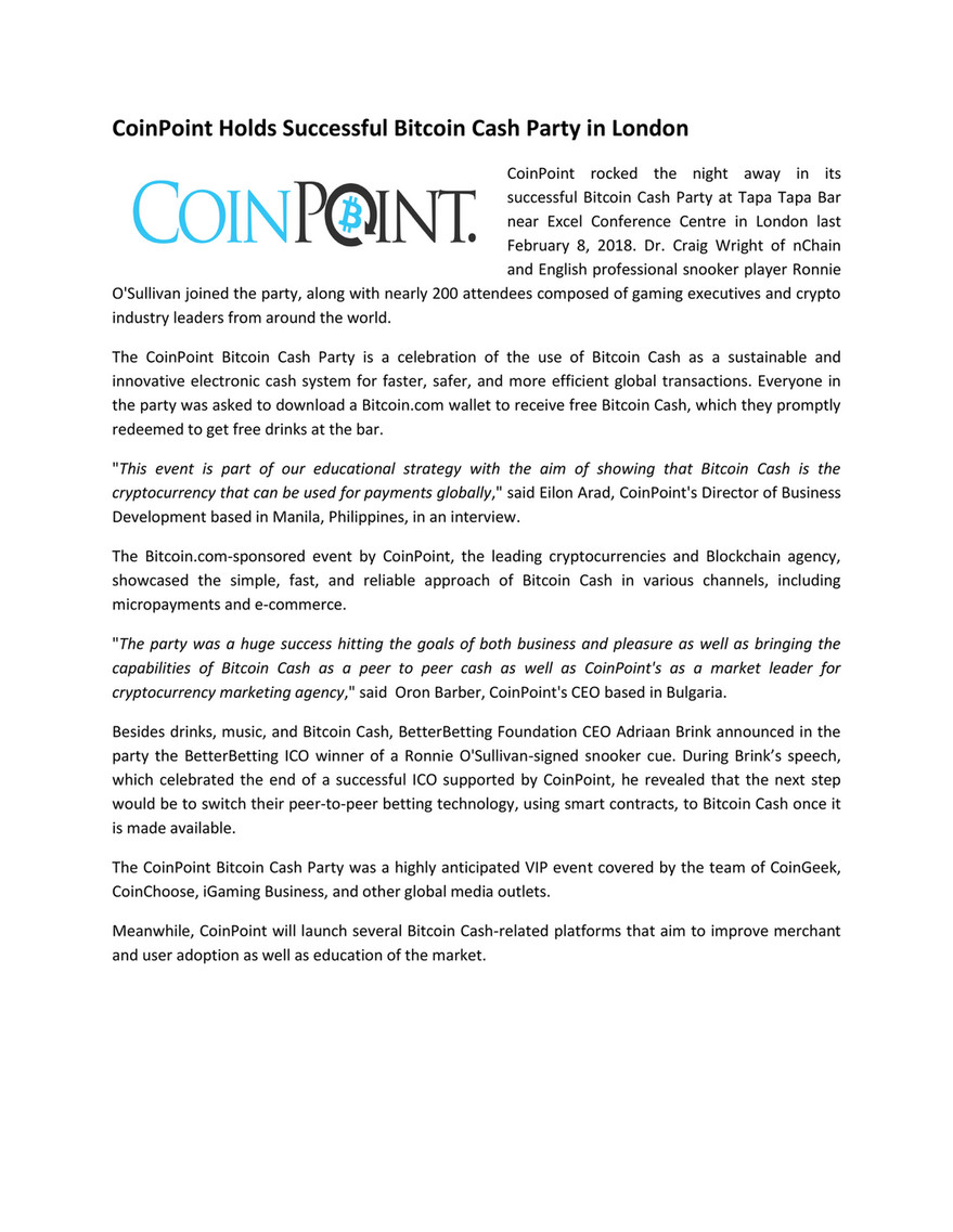 Coinpoint Coipoint Bitcoin Cash Party Page 1 Created With - 