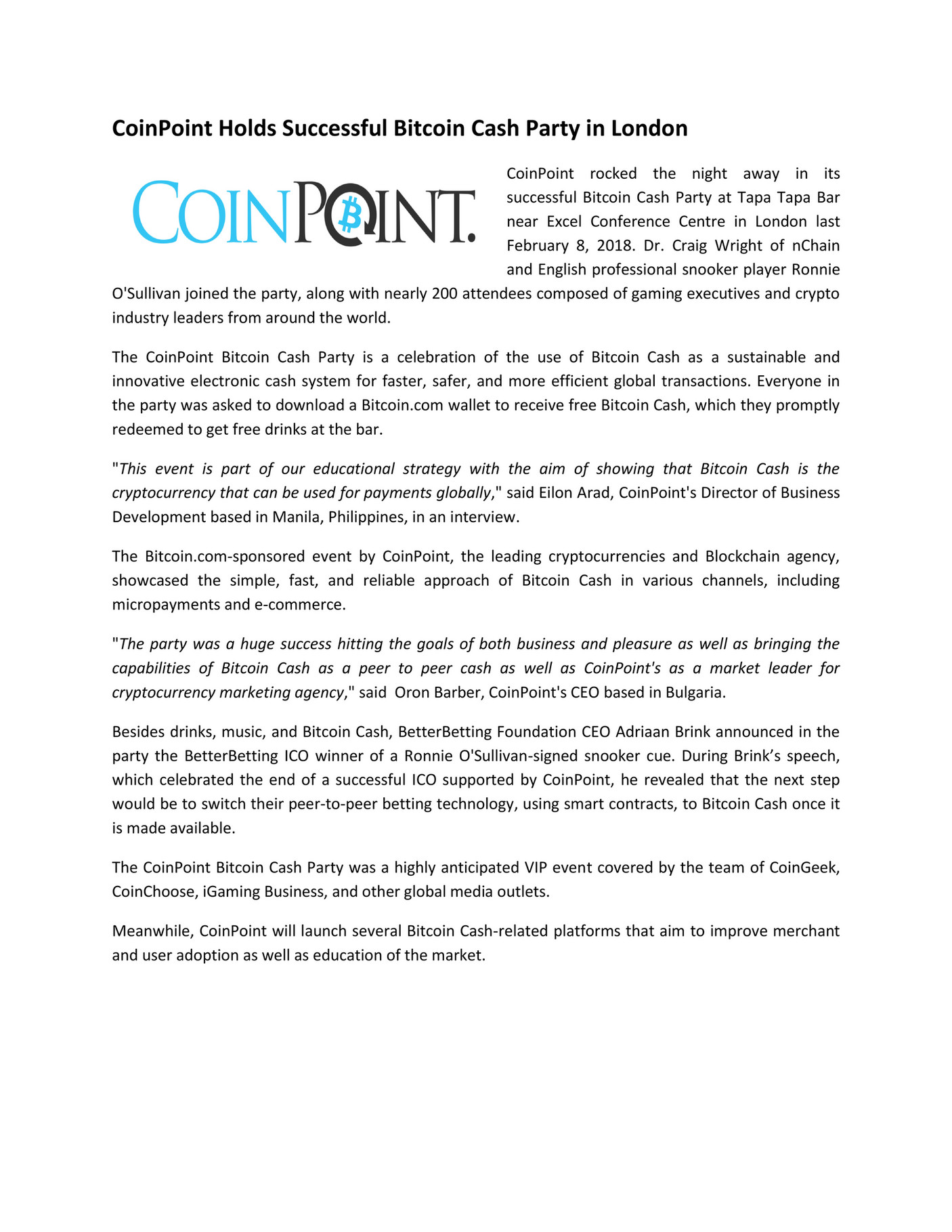 CoinPoint - Coipoint Bitcoin Cash Party - Page 2 - Created with Publitas.com