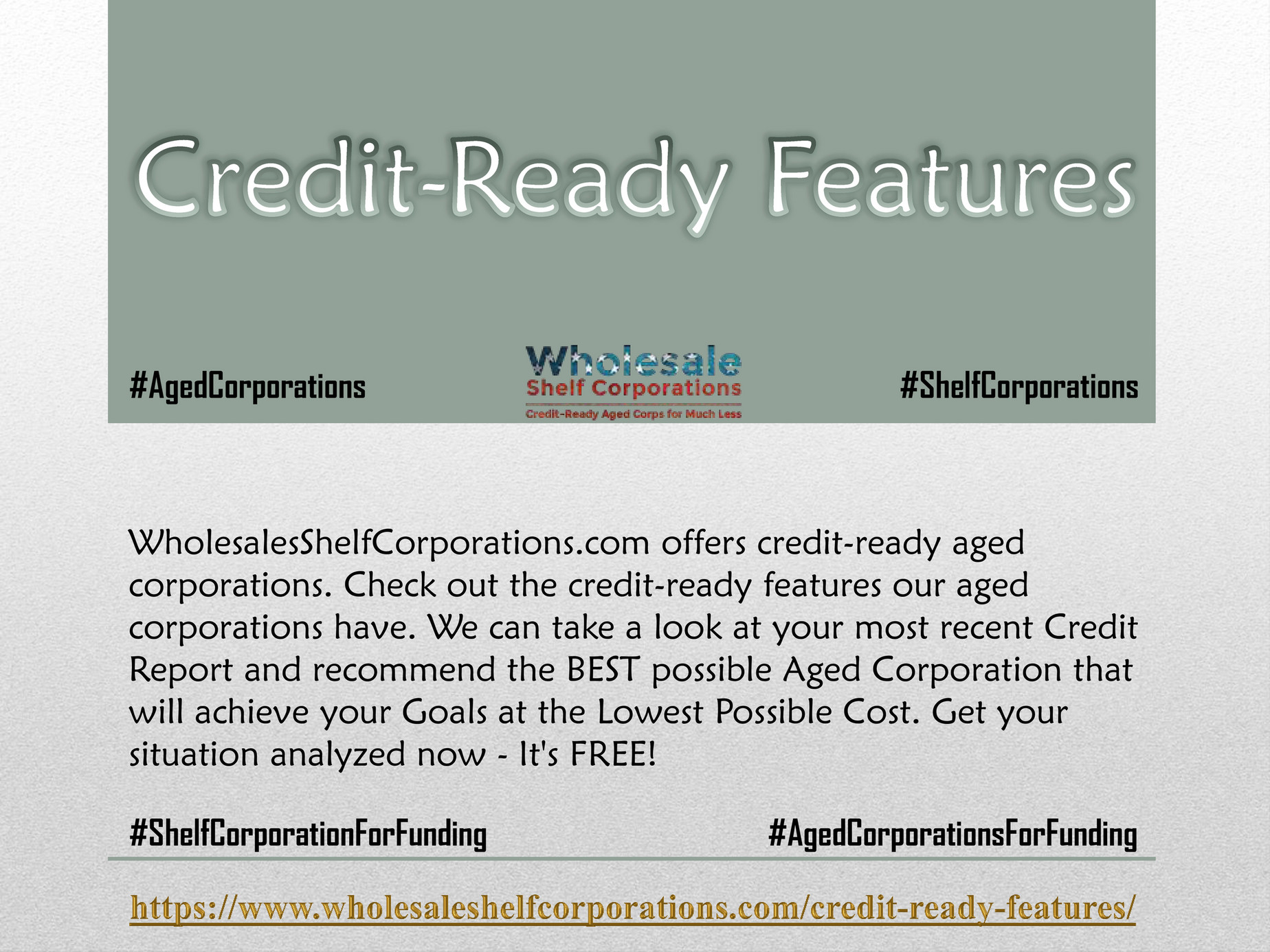 Wholesale Shelf Corporations CreditReady Features Wholesale Shelf