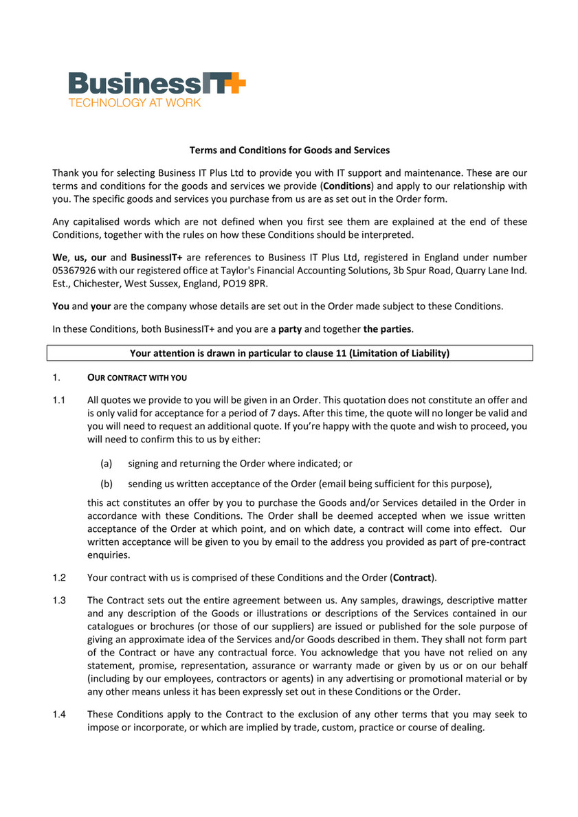 Business IT Plus Ltd - Terms and Conditions updated 09/06/2021 