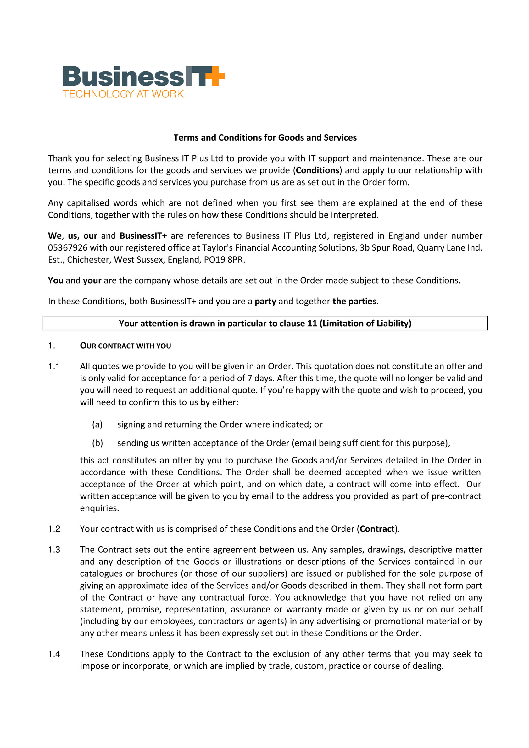 Business IT Plus Ltd - Terms and Conditions updated 09/06/2021 