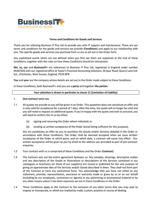 Business IT Plus Ltd - Terms and Conditions updated 09/06/2021 