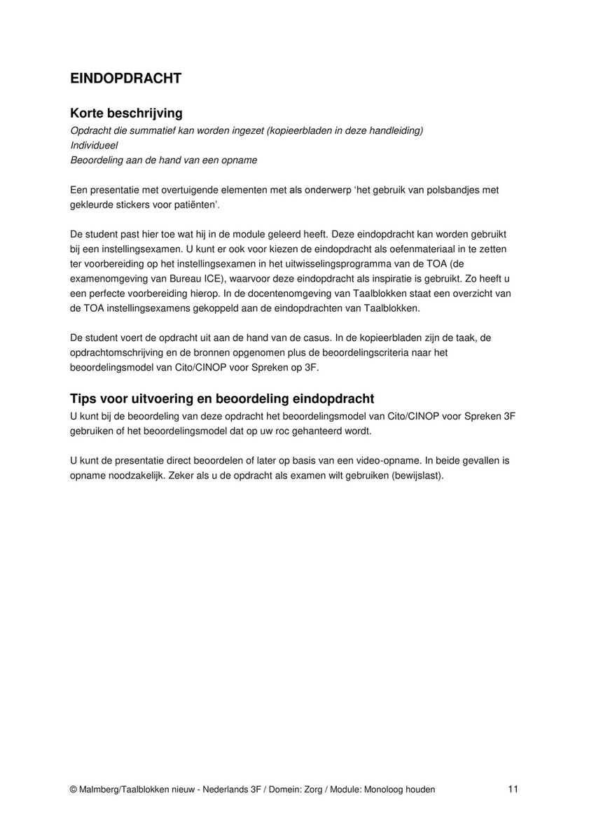 Malmberg - Docentenhandleiding Zorg Monoloog Houden 3F - Pagina 10-11