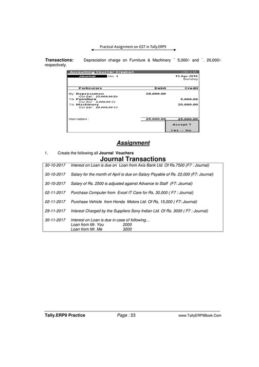Swayam Education GST Practical AssignmentTallyERP9Book Page 2223