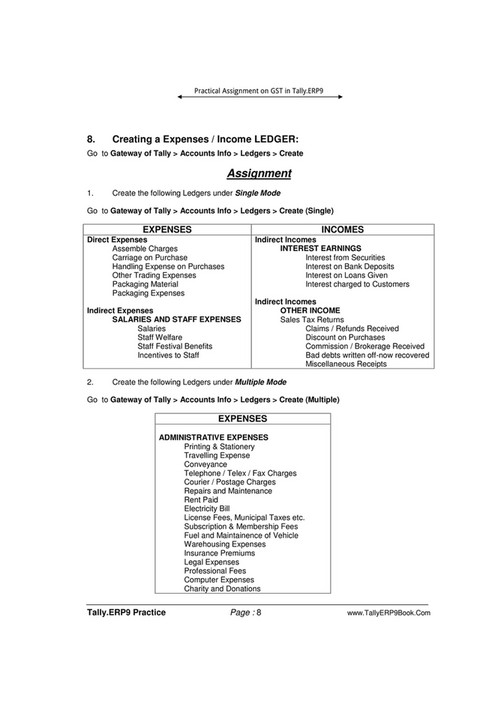 Swayam Education GST Practical AssignmentTallyERP9Book Page 89