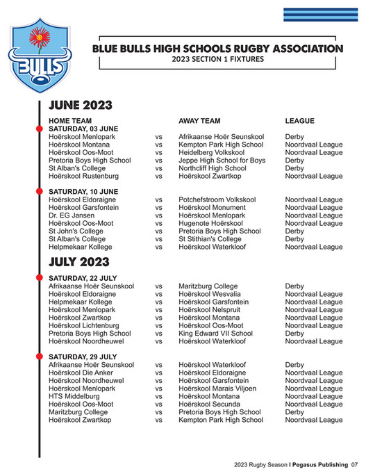 Pegasus Publishing Blue Bulls High Schools Rugby Association Digital