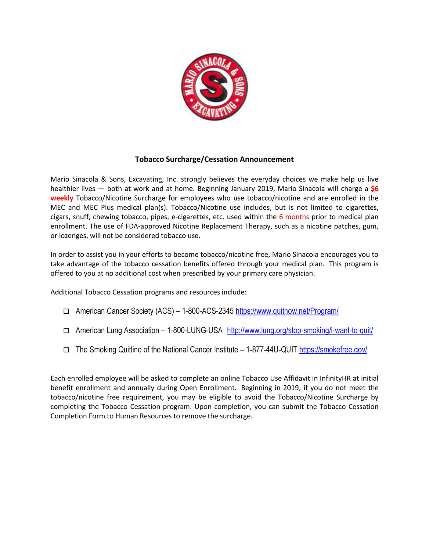 employee tobacco surcharge Mario Sinacola - Tobacco Surcharge MEC notice Eng - Page 1