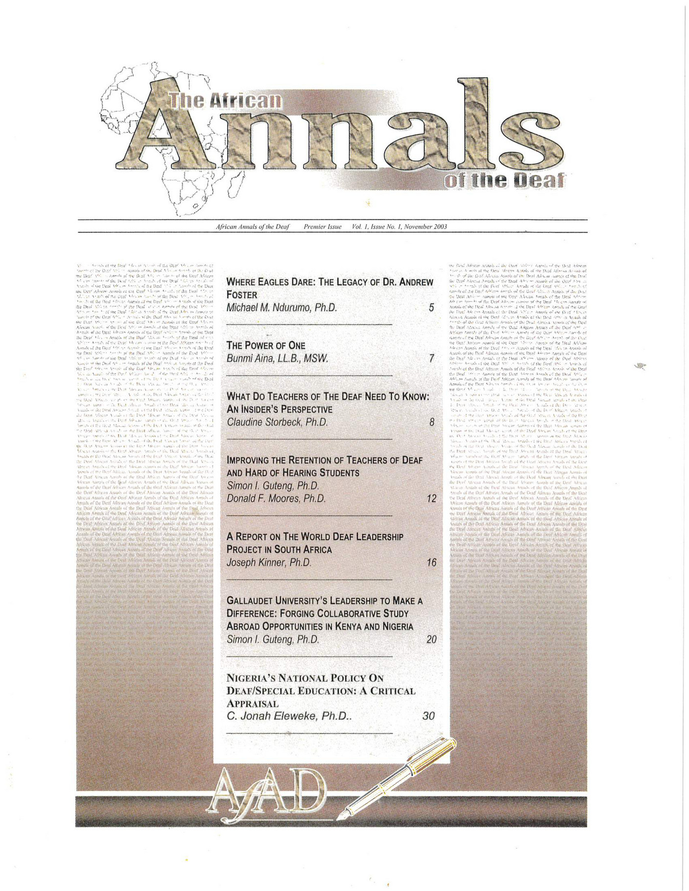 African Annals of the Deaf Premier Issue November 2003 Page 2 3