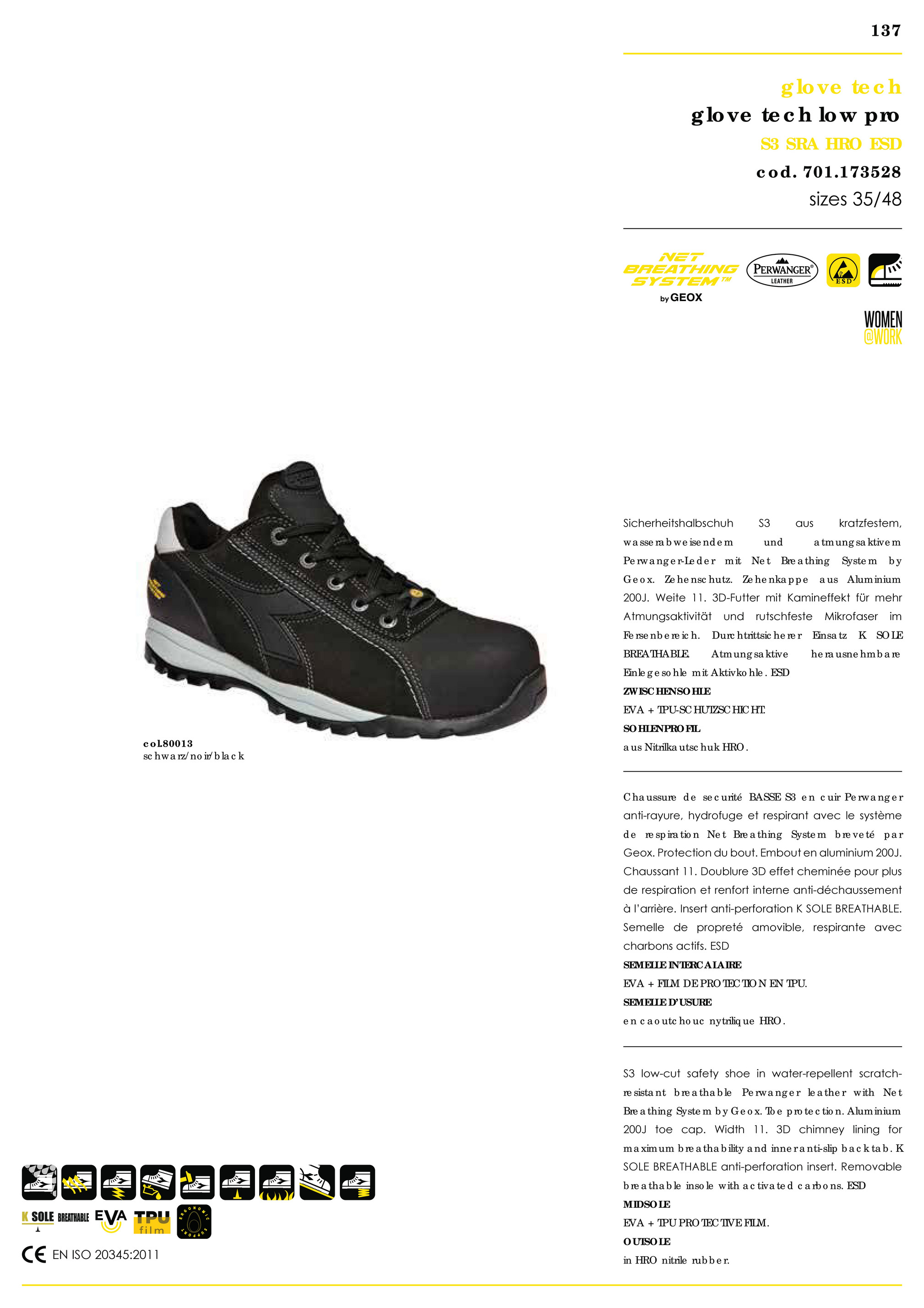 Scarpe antinfortunistiche Geox Diadora GLOVE NET MID PRO S3 ESD - 35 - Noir