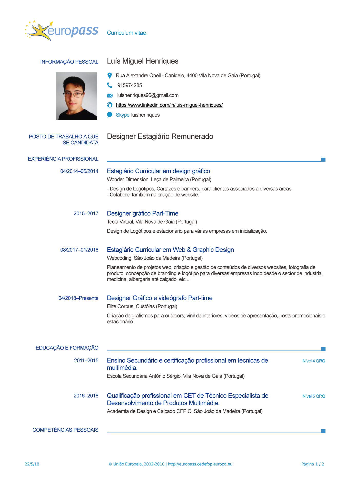 My publications - CV-Europass-20180522-Henriques-PT - Page 1 - Created ...