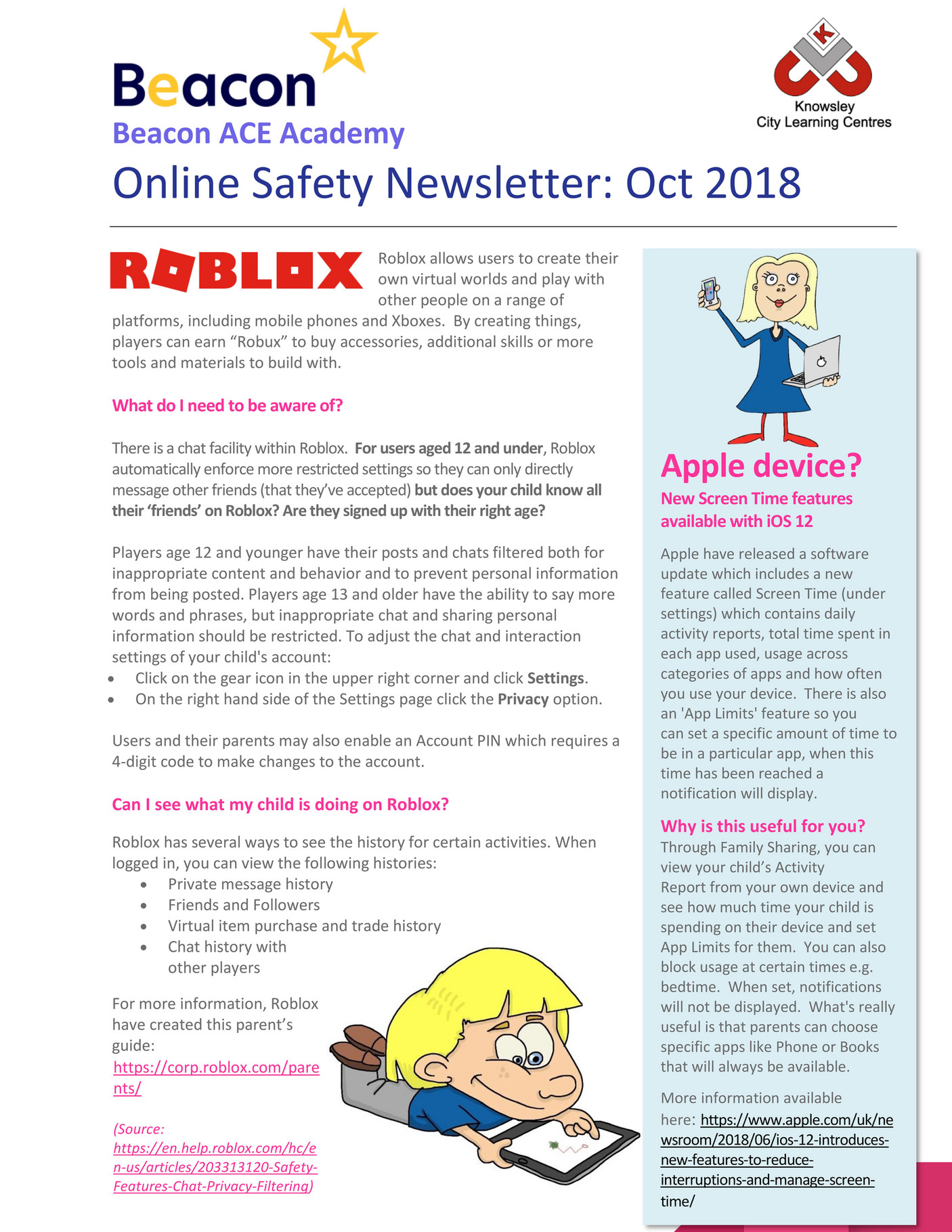 Beacon Ace Academy Online Safety Newsletter Oct 2018 Beacon