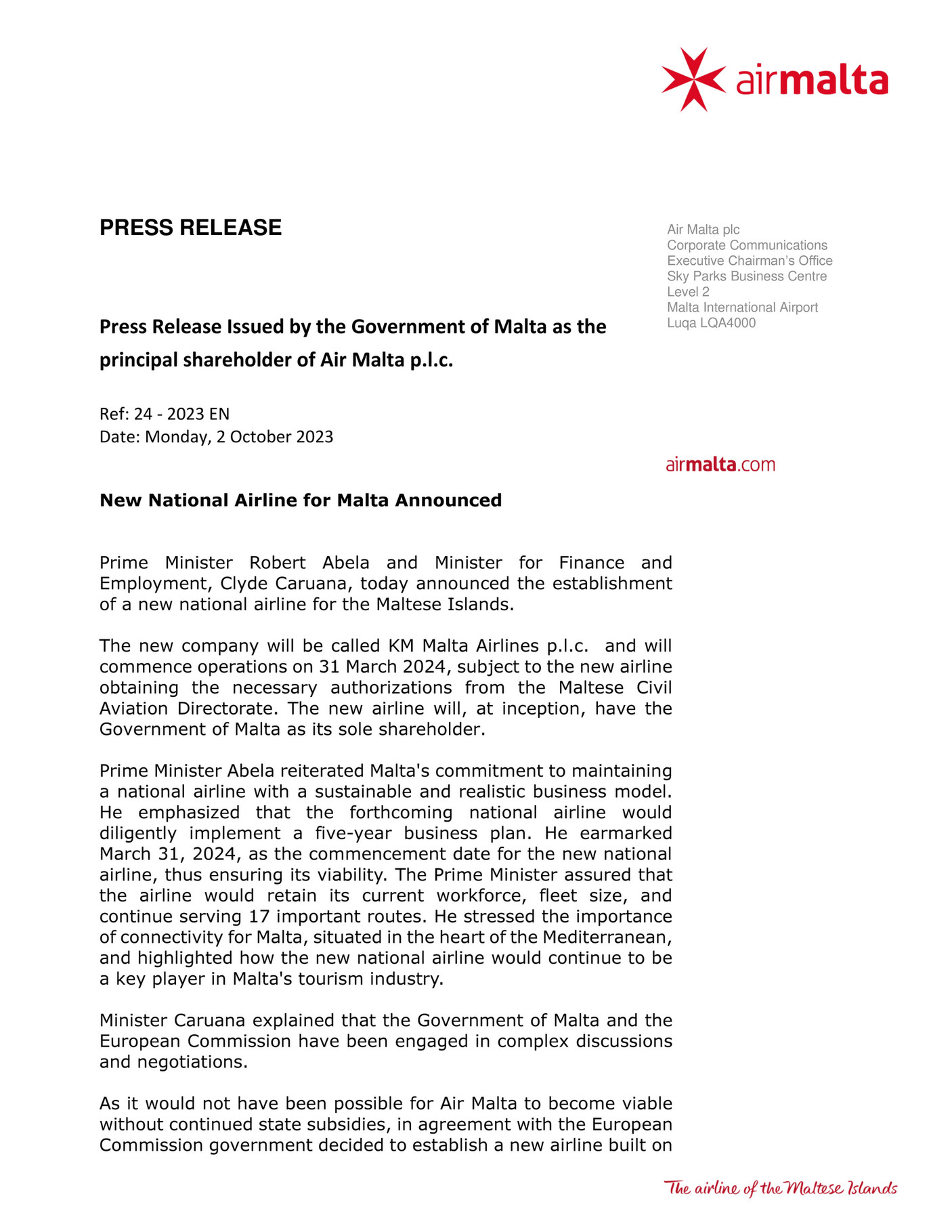 Advantage Travel Partnership Air Malta_International Media Release_02