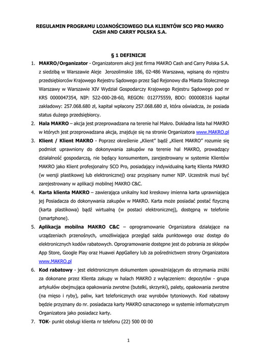 Regulamin programu lojalnościowego MAKRO GO!