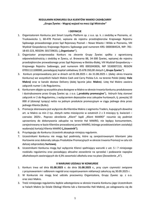 Regulamin konkurs GRUPA ŻYWIEC Makro