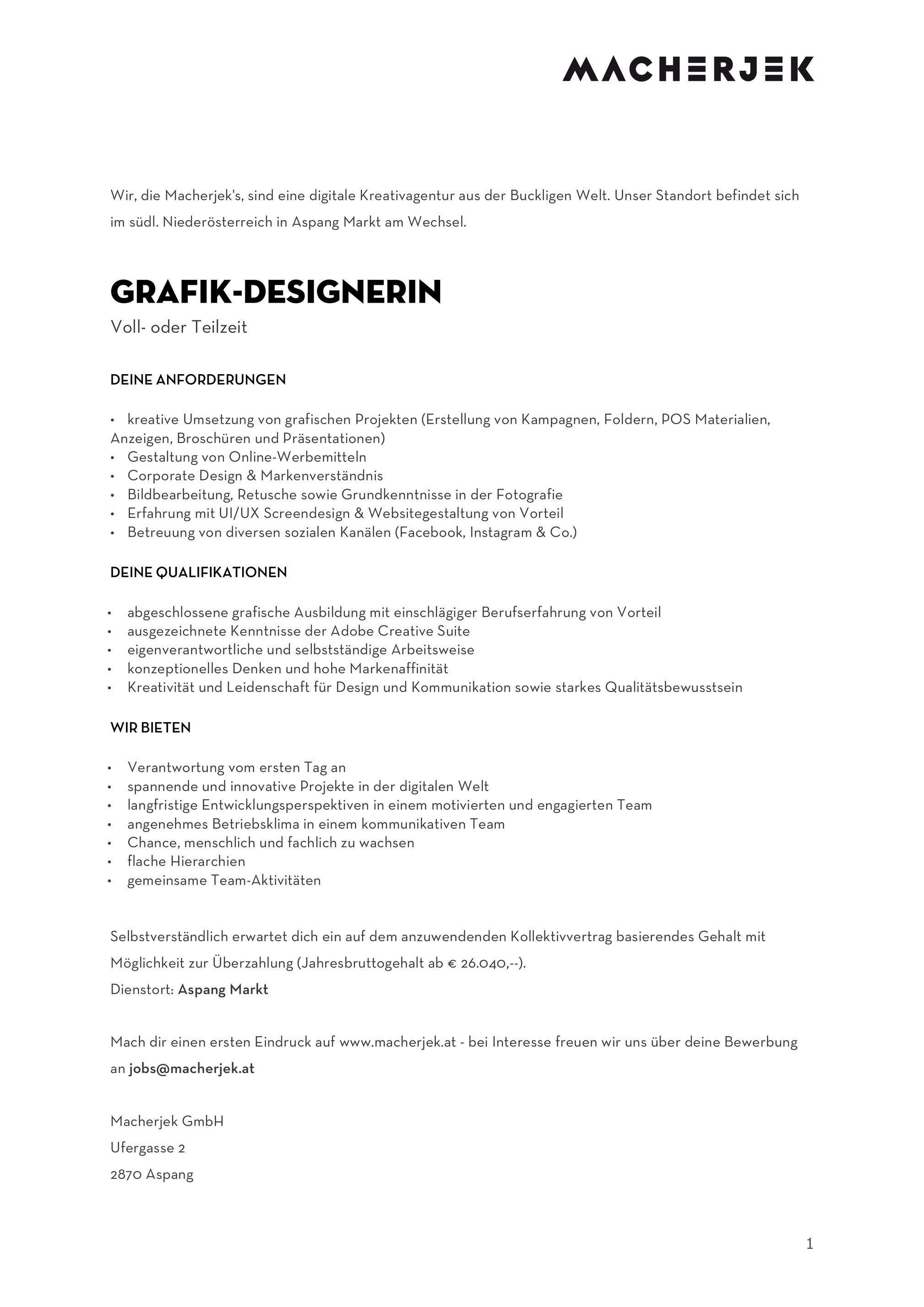 Macherjek Gmbh Grafikdesignerin Jobs Macherjek Gmbh Page 1 Created With Publitas Com