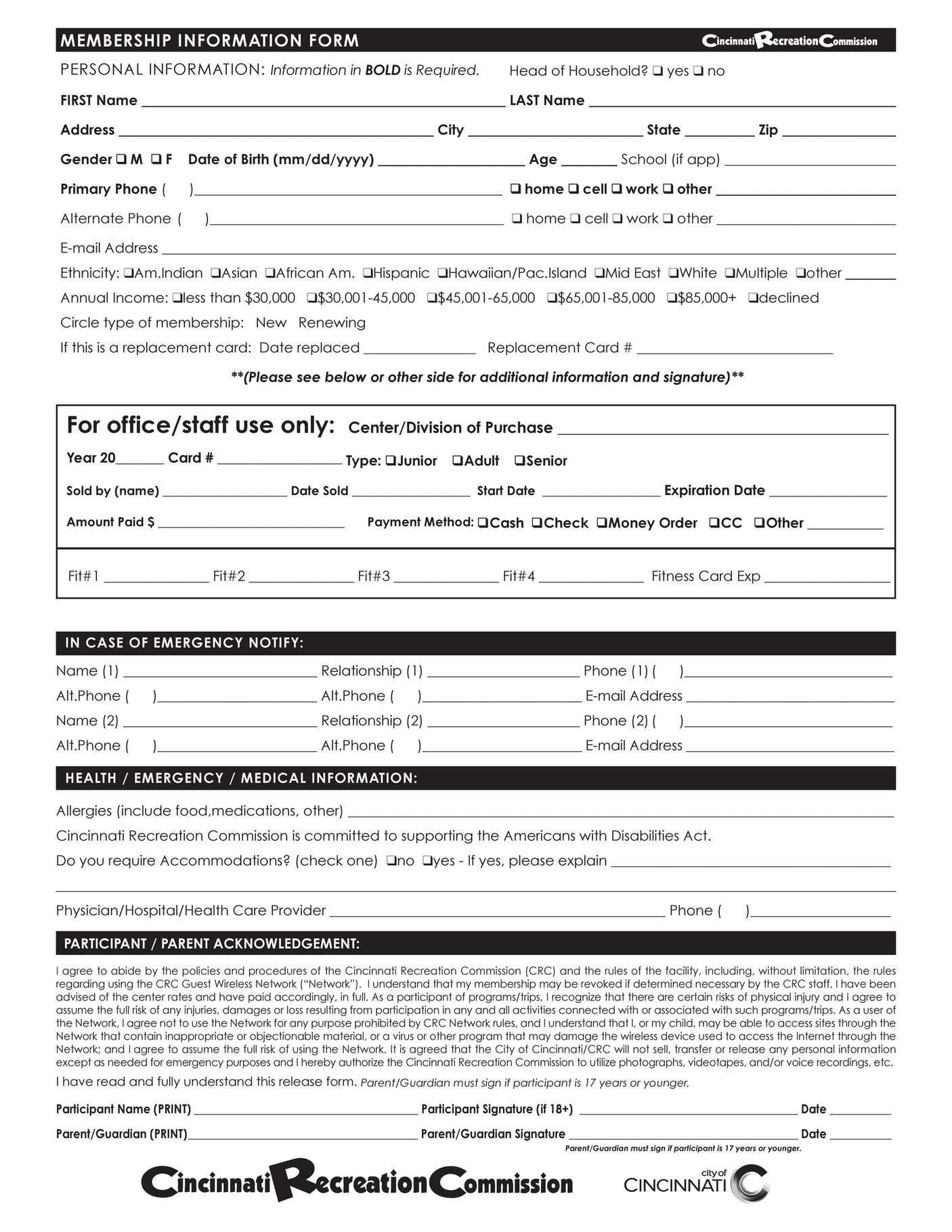 Recreation Membership Structure