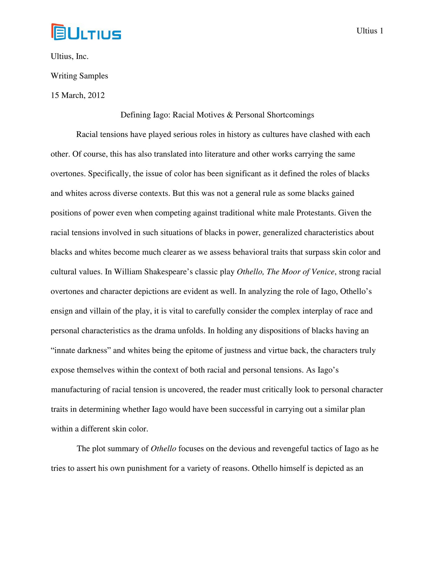 Реферат: Iago In Shakespeares Othello Essay Research Paper