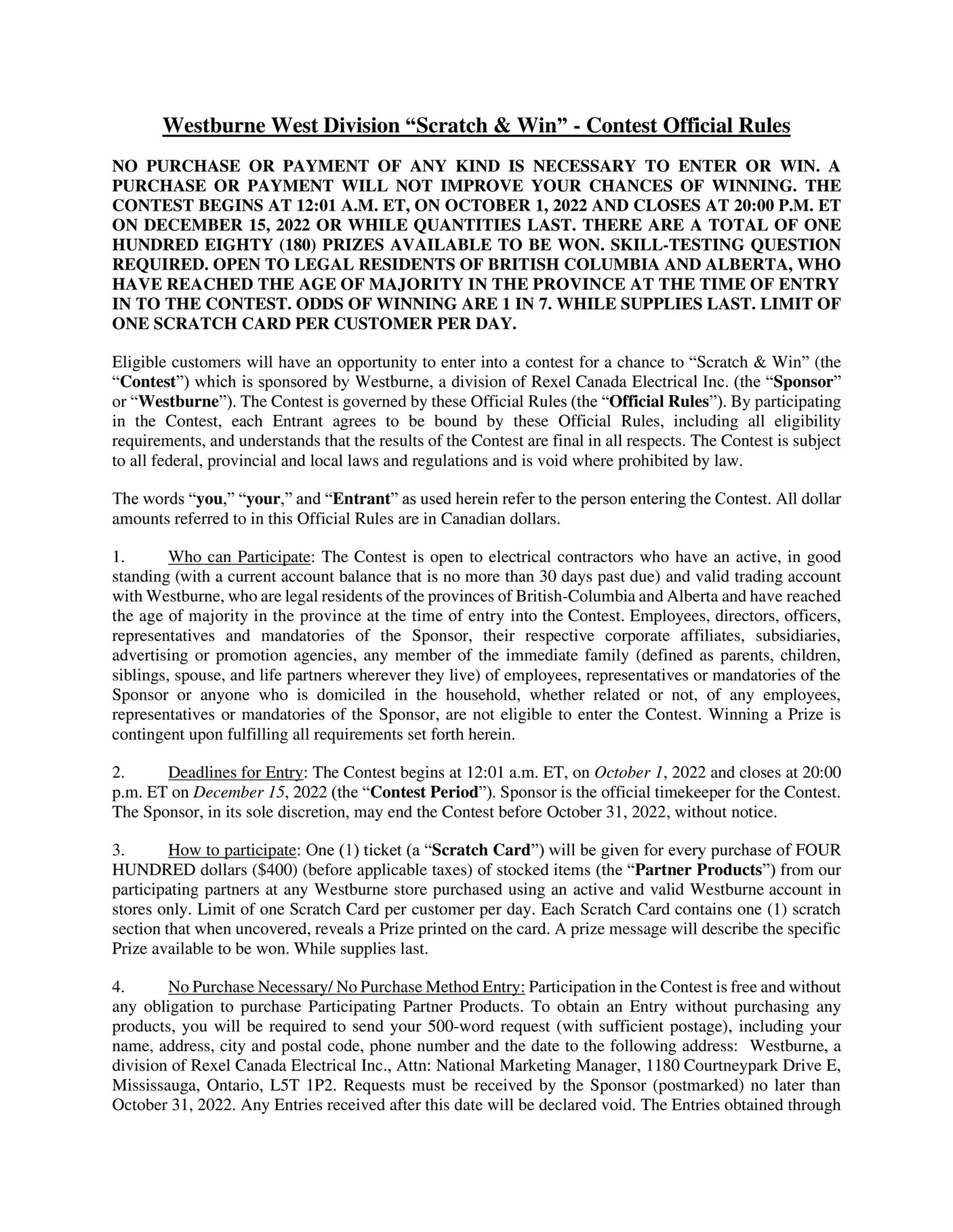 Westburne Scratch Win Contest Rules 2022 WW Final Page 1