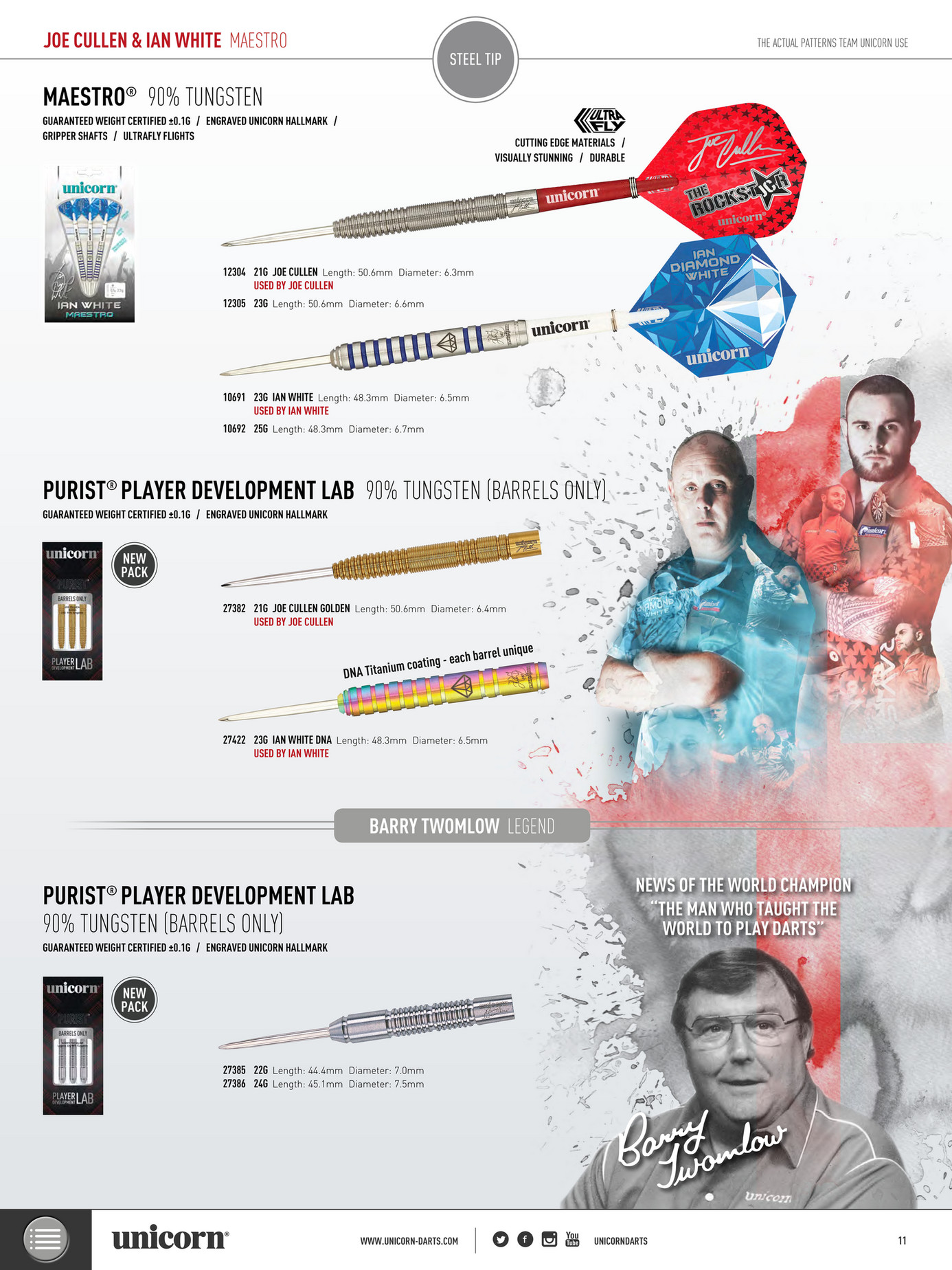 ユニコーン MAESTRO JOE CULLEN マエストロ ジョーカレン Unicorn Joe Cullen Maestro 90% Tungsten Darts - 21g 23g