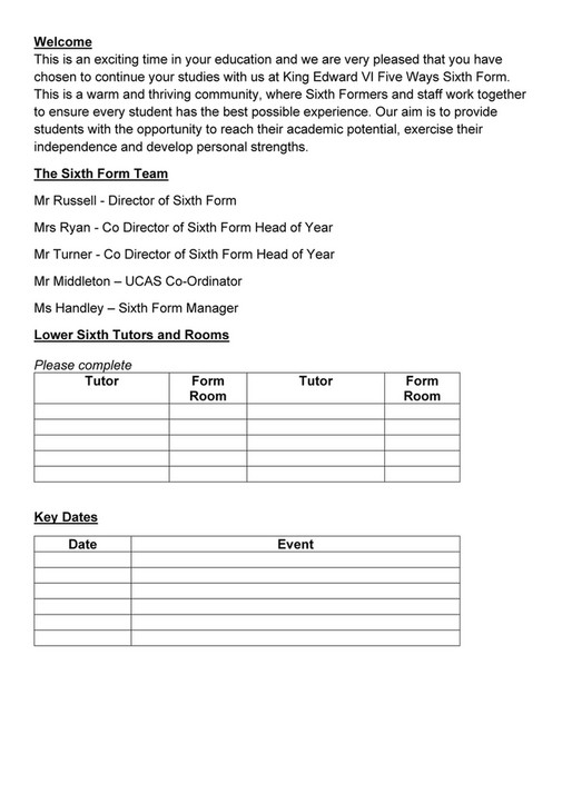 King Edward VI Five Ways Schoo - Lower Sixth Handbook - Page 2-3 ...