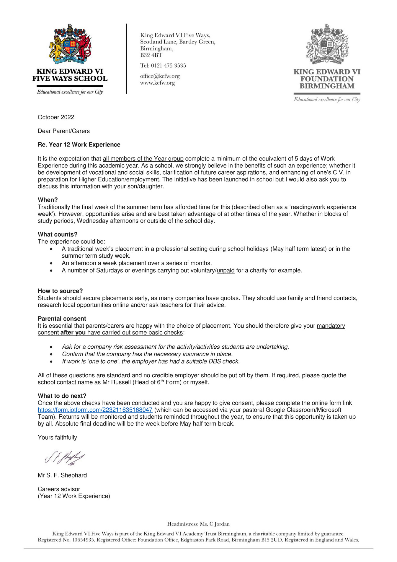 Work Experience Near Me Y12