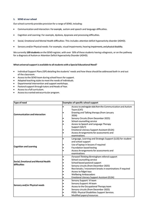 King Edward VI Five Ways School - AT+FDN - SEND Information 2024 - Page ...