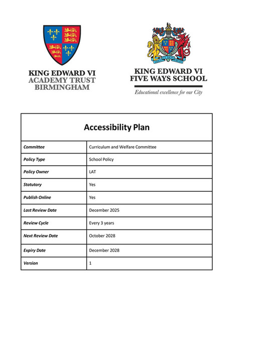 King Edward VI Five Ways School - Accessibility Plan - Page 1 - Created ...