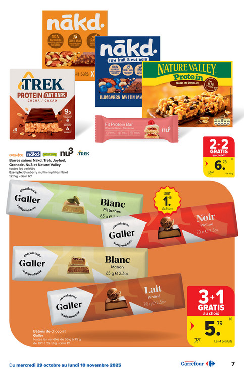 Barres saines Nakd, Trek, Joyfuel, Grenade, Nu3 et Nature Valley