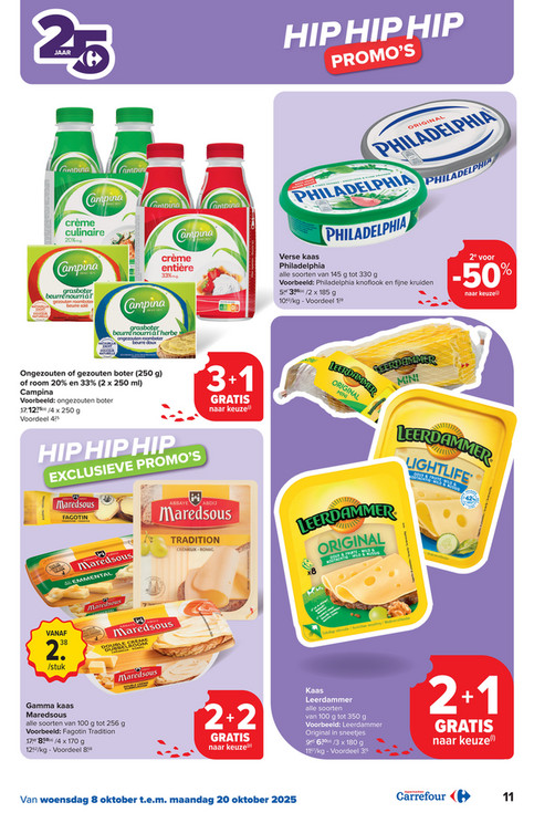 Ongezouten of gezouten boter (250 g) of room 20% en 33% (2 x 250 ml) Campina