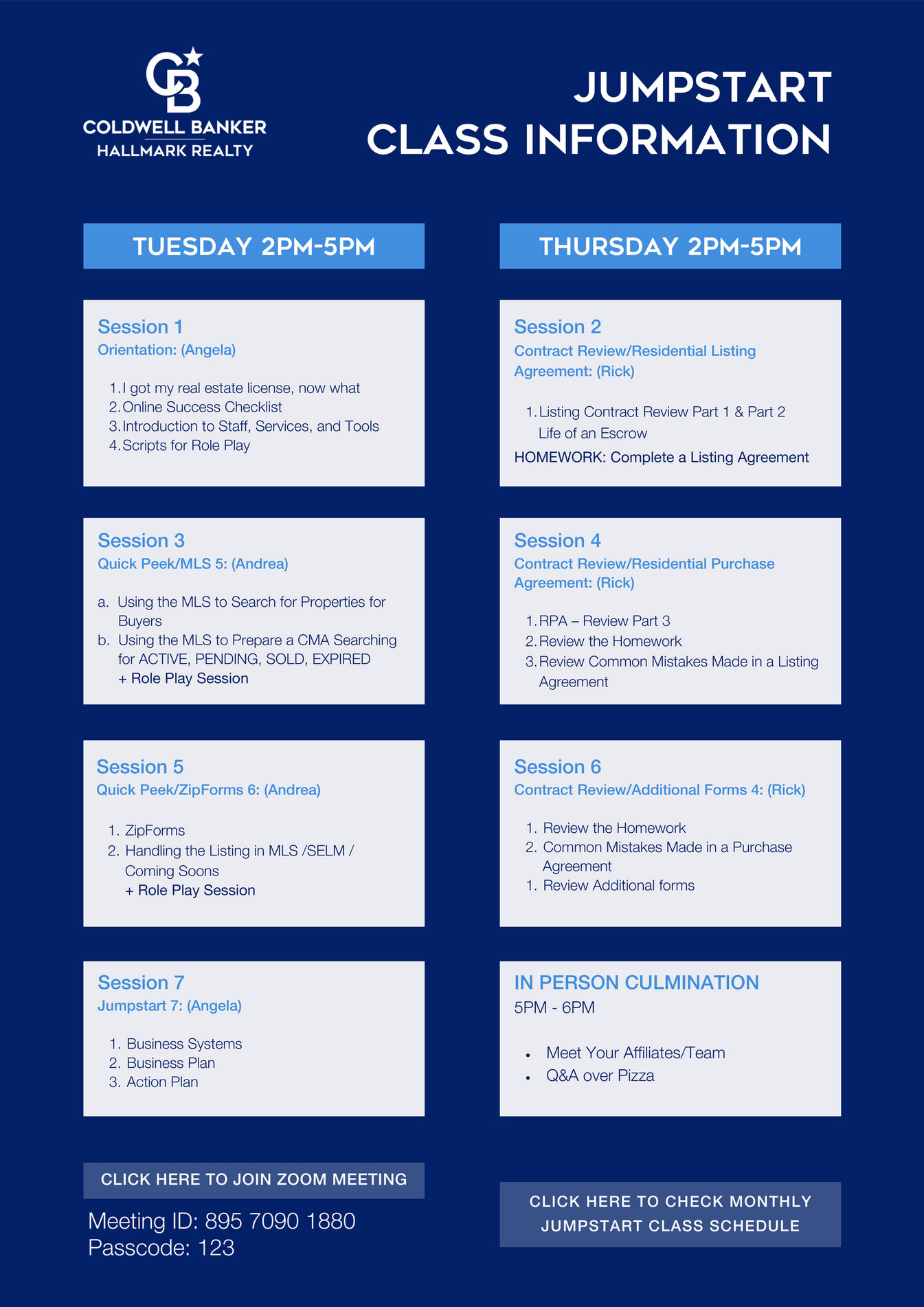 Coldwell Banker Hallmark Realty 2022 Jumpstart Class Information Page 1