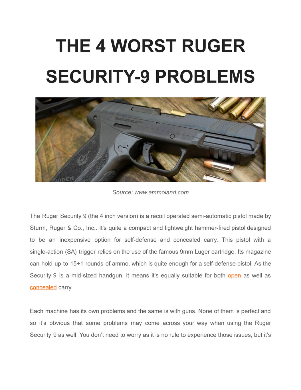 Ruger Security 9 Problems  