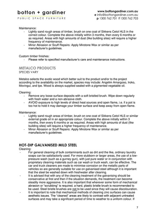 BOTTON + GARDINER Finishes Care & maintenance manual Page 67